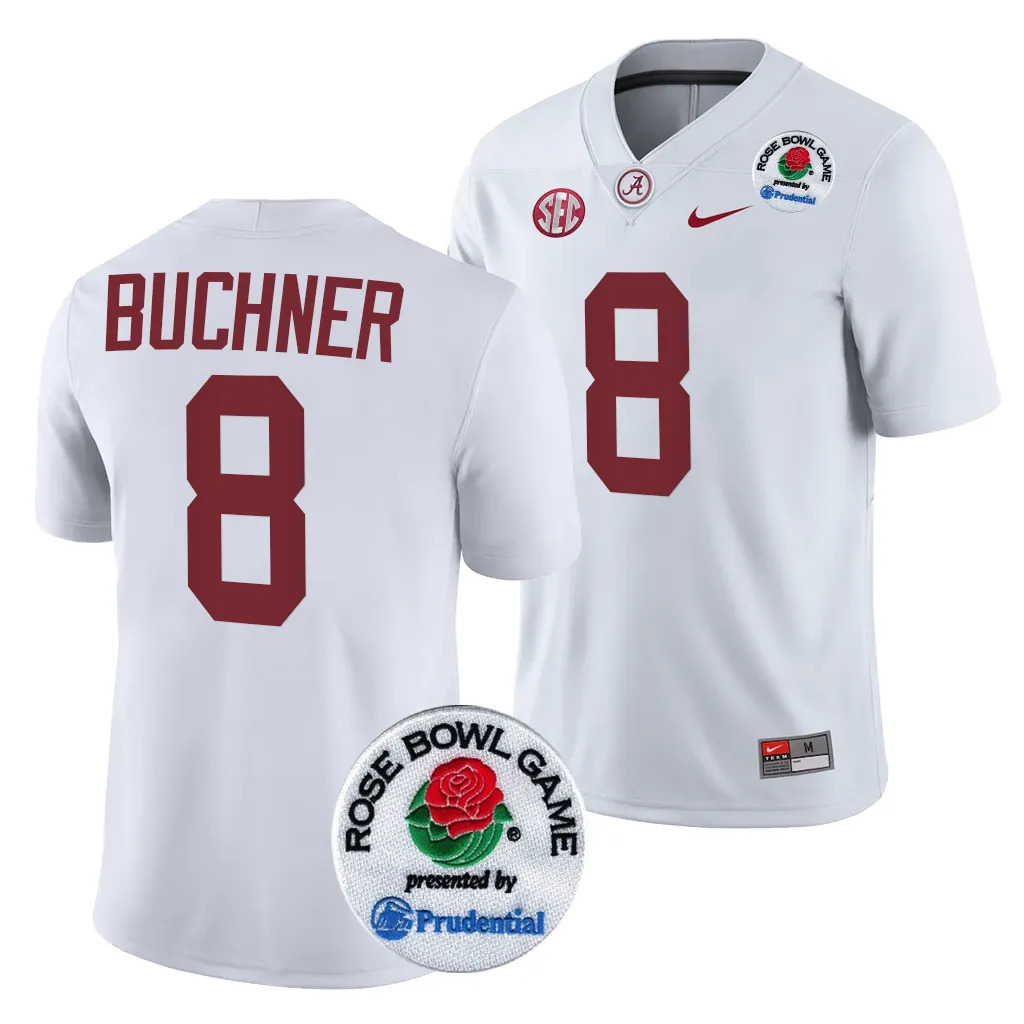Men's Alabama Crimson Tide Tyler Buchner #8 White 2024 Rose Bowl Playoff NCAA College Football Jersey